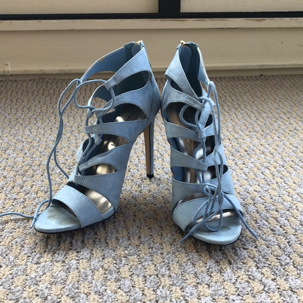 Madden Girl Racey Blue Fabric Heels Size 8
